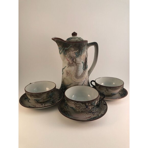 Dragonware Moriage Tea Set (20-piece), a style of Japanese Porcelain featuring r - Picture 12 of 16